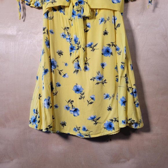 Forever 21 Yellow Floral Front Tie Short Sleeve Mini Dress Women Size S - Picture 9 of 10